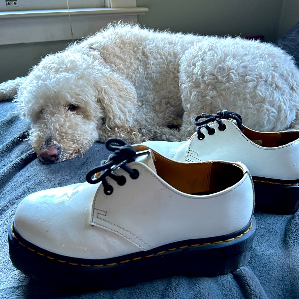 White platform Doc Martens Oxford lace up shoes